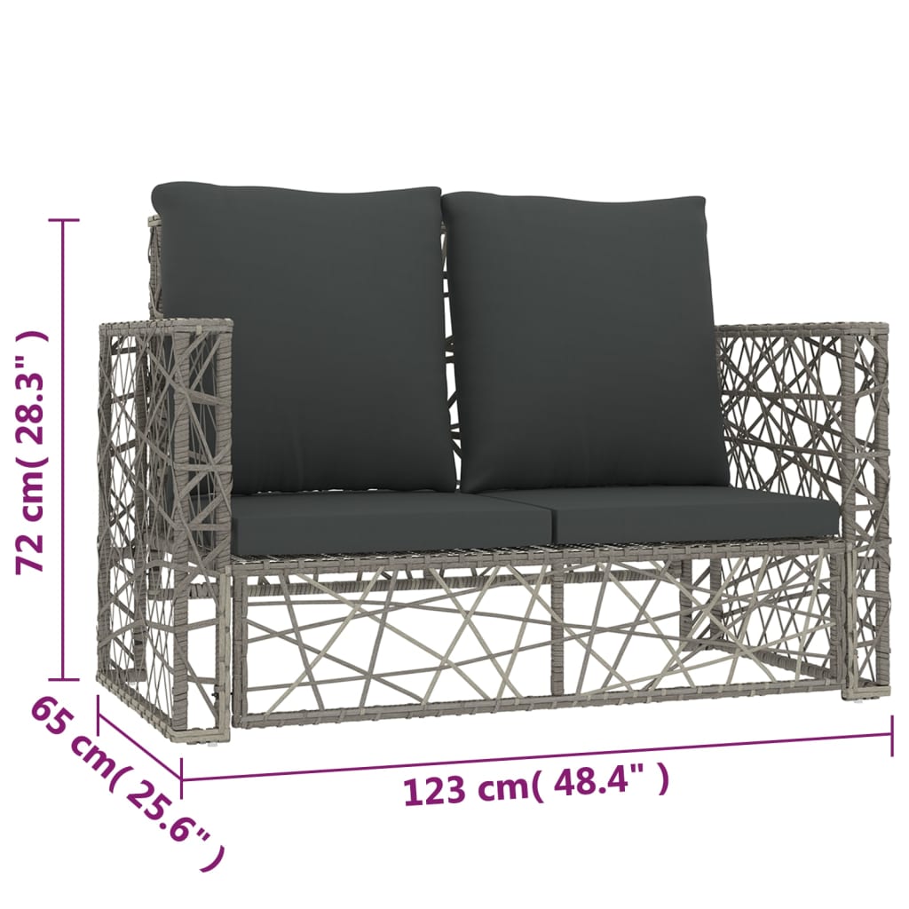 2-tlg. Garten-Lounge-Set mit Auflagen Poly Rattan Grau