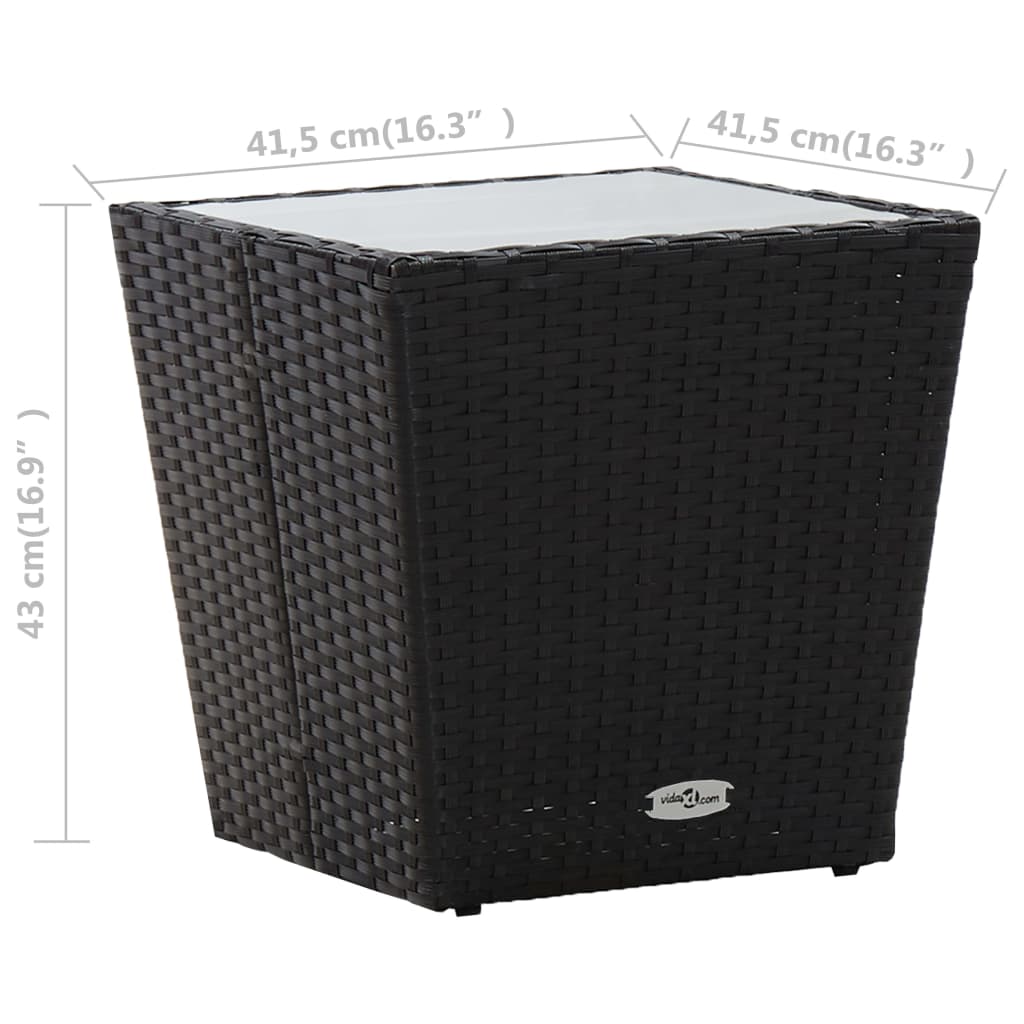Beistelltisch Schwarz 41,5×41,5×43 cm Poly Rattan und Hartglas