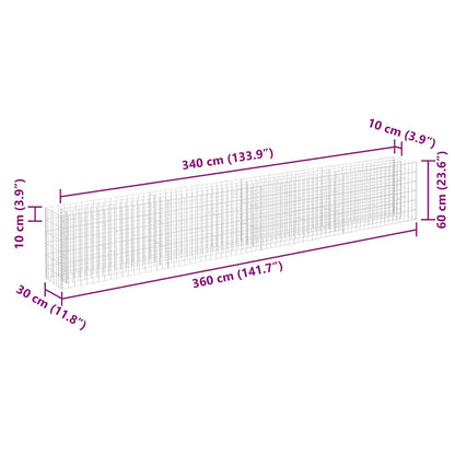 Gabionen-Hochbeet Verzinkter Stahl 360×30×60 cm