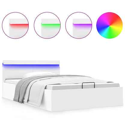 Bett mit Bettkasten Hydraulisch LED Weiß Kunstleder 140x200 cm