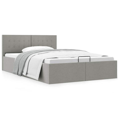 Stauraumbett Hydraulisch Hellgrau Stoff 140×200 cm