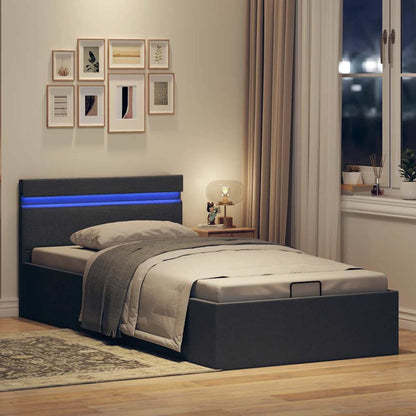 Bett mit Bettkasten Hydraulisch LED Dunkelgrau Stoff 90x200 cm