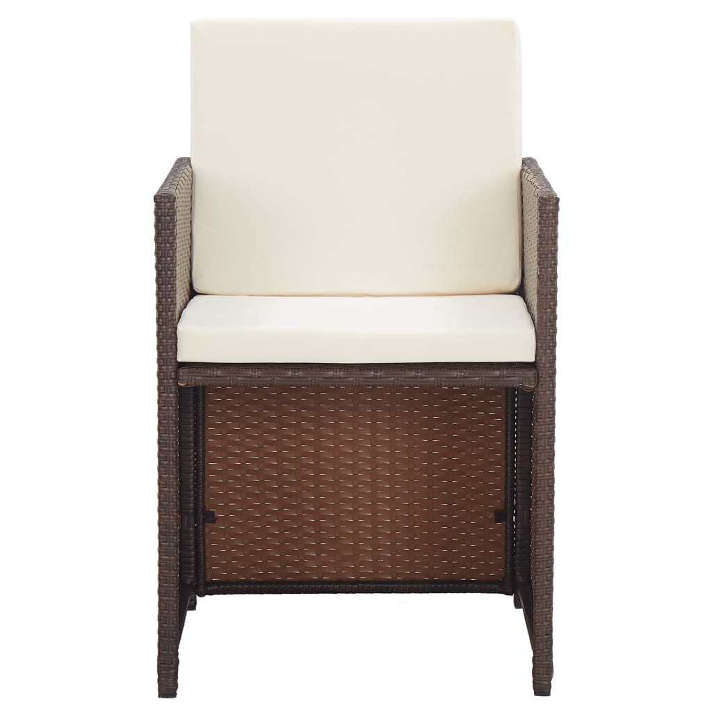 15-tlg. Garten-Essgruppe mit Auflagen Poly Rattan Braun