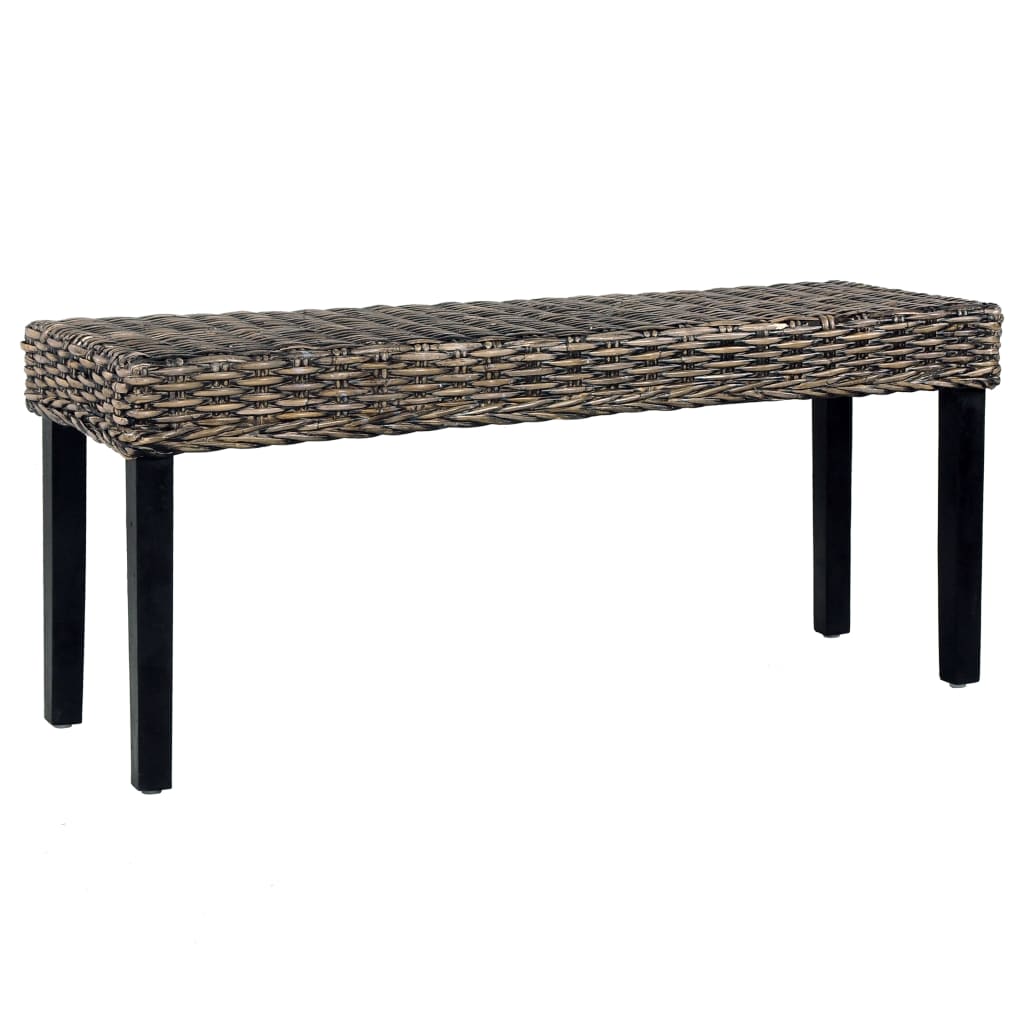Sitzbank 110 cm Schwarz Natur Kubu-Rattan und Massivholz Mahagoni