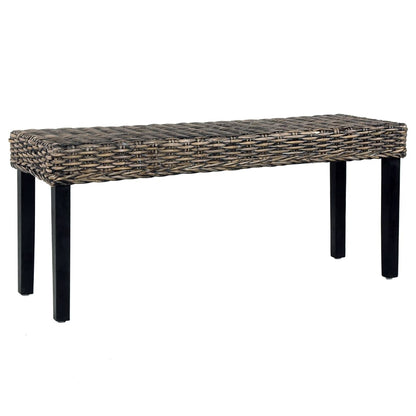 Sitzbank 110 cm Schwarz Natur Kubu-Rattan und Massivholz Mahagoni