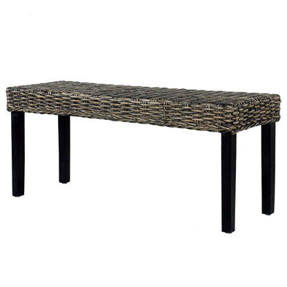 Sitzbank 110 cm Schwarz Natur Kubu-Rattan und Massivholz Mahagoni