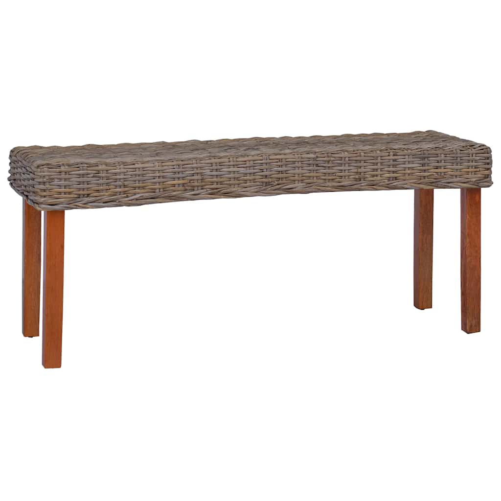 Sitzbank 110 cm Natur Kubu-Rattan und Massivholz Mahagoni