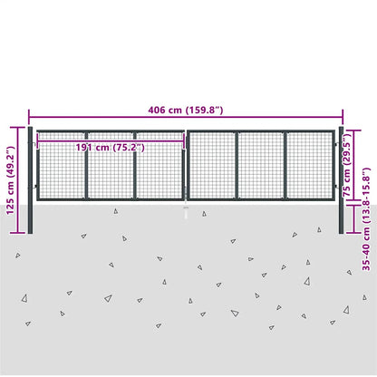 Maschen-Gartentor verzinkter Stahl 400 x 75 cm Grau