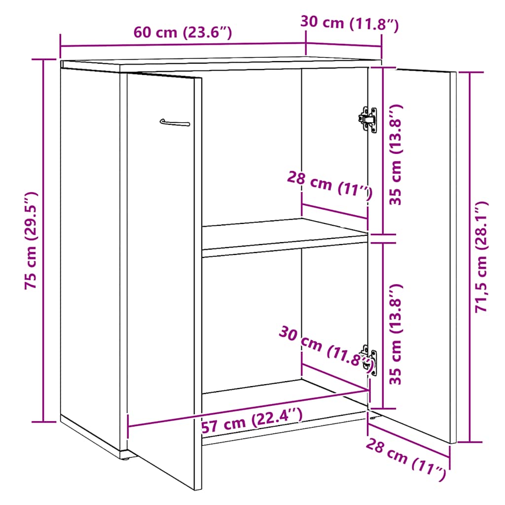 Sideboard Weiß 60x30x75 cm Holzwerkstoff