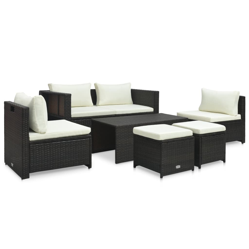 6-tlg. Garten-Lounge-Set mit Auflagen Poly Rattan Braun
