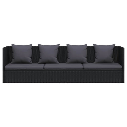 Garten-Sofabett mit Kissen Poly Rattan Schwarz