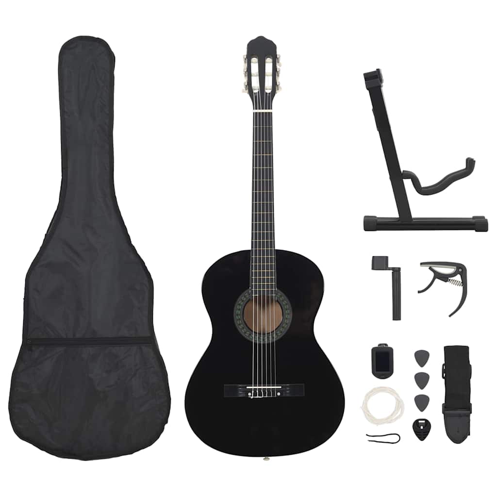 12-tlg. Klassikgitarren-Set für Anfänger Schwarz 4/4 39"
