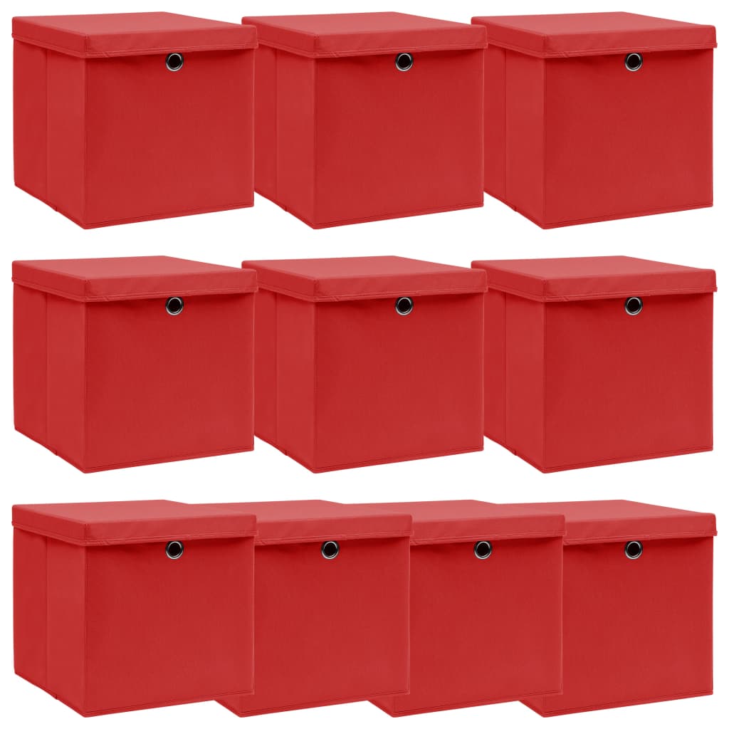 Aufbewahrungsboxen mit Deckeln 10 Stk. Rot 32x32x32 cm Stoff
