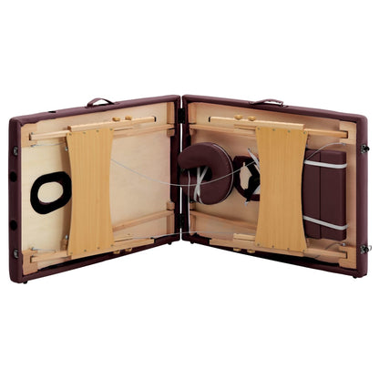 Massageliege Klappbar 2-Zonen mit Holzgestell Bordeaux-Lila