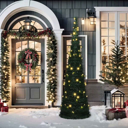 Künstlicher Pop-Up-Weihnachtsbaum mit Beleuchtung Grün 210 cm