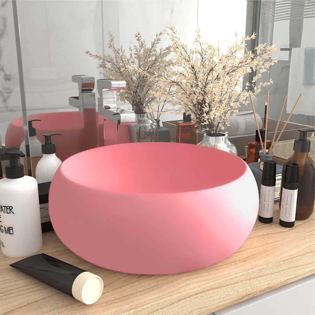 Luxuriöses Waschbecken Rund Matt Rosa 40x15 cm Keramik