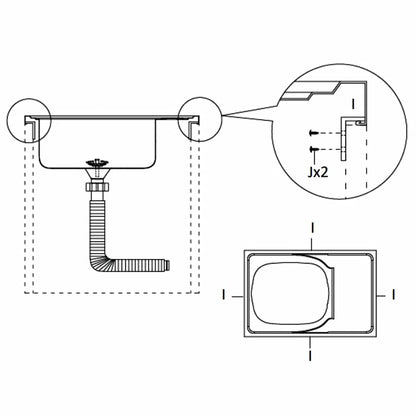Spüle mit Abtropffläche Set Silbern 600x600x155 mm Edelstahl