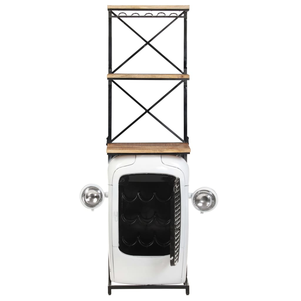 Traktor-Weinschrank Weiß 49x31x172 cm Raues Mangoholz