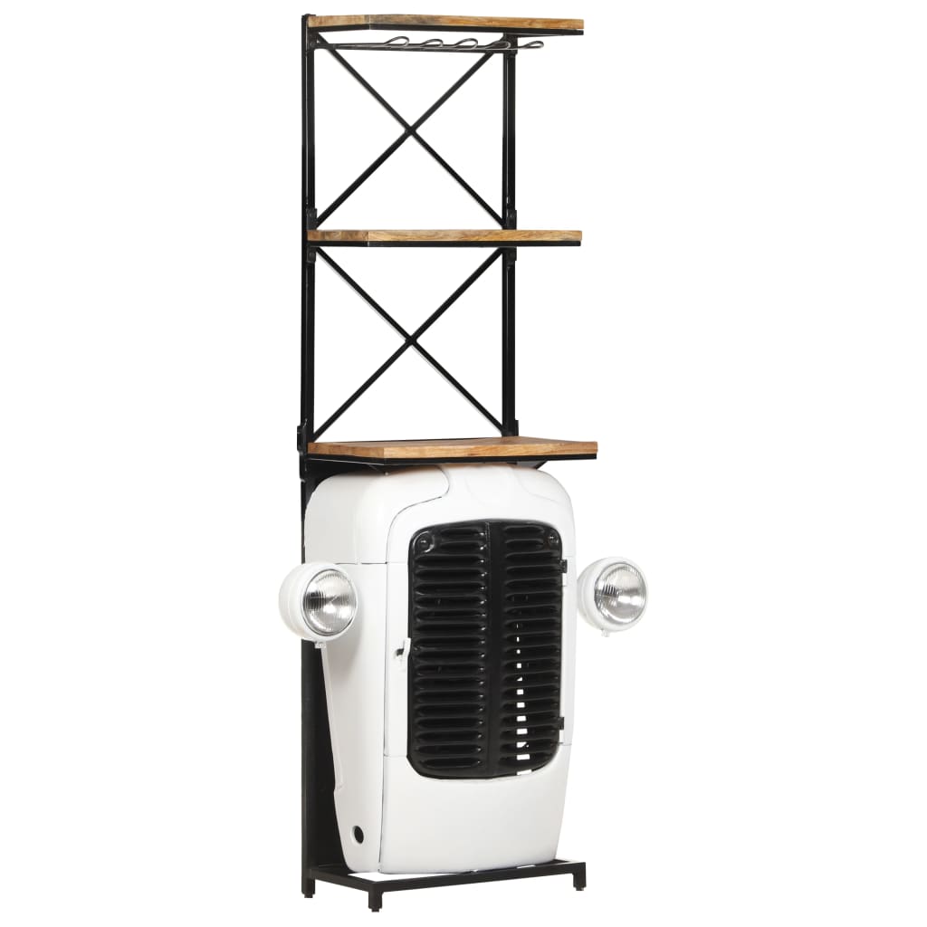 Traktor-Weinschrank Weiß 49x31x172 cm Raues Mangoholz