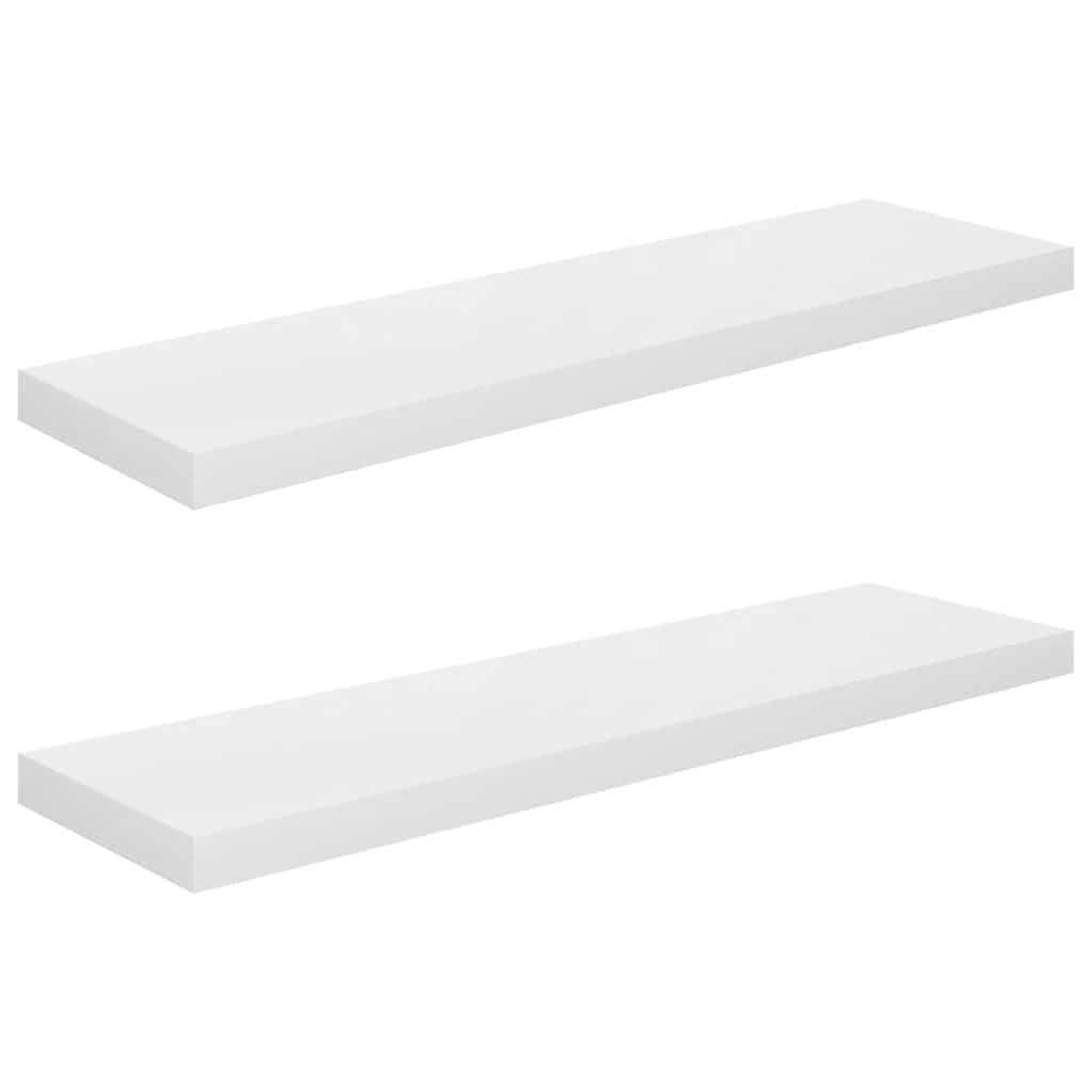 Schweberegale 2 Stk. Hochglanz-Weiß 90x23,5x3,8 cm MDF