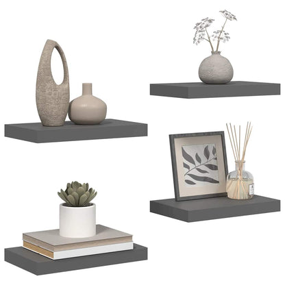 Schweberegale 4 Stk. Hochglanz-Grau 40x23x3,8 cm MDF