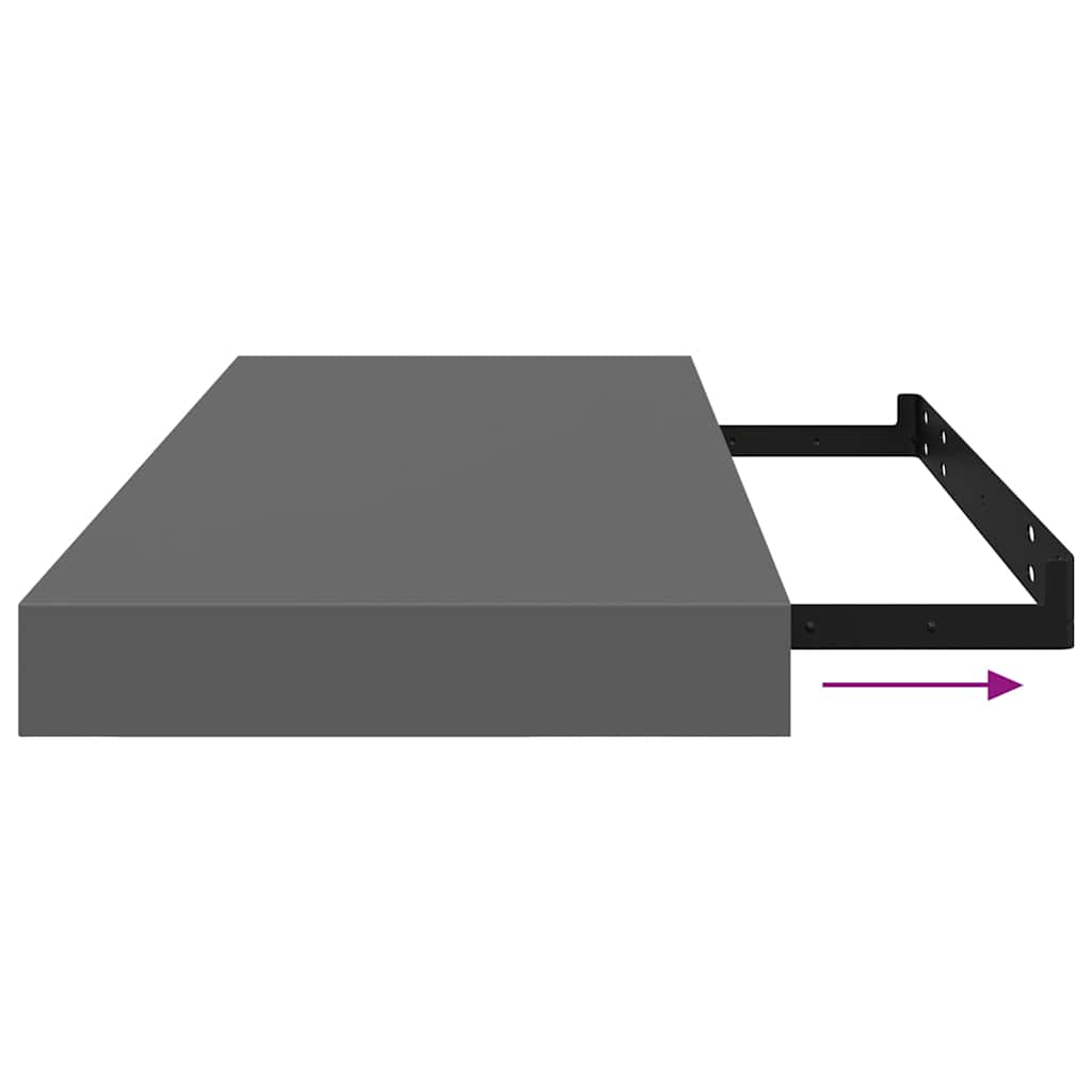 Schweberegale 2 Stk. Hochglanz-Grau 60x23,5x3,8 cm MDF