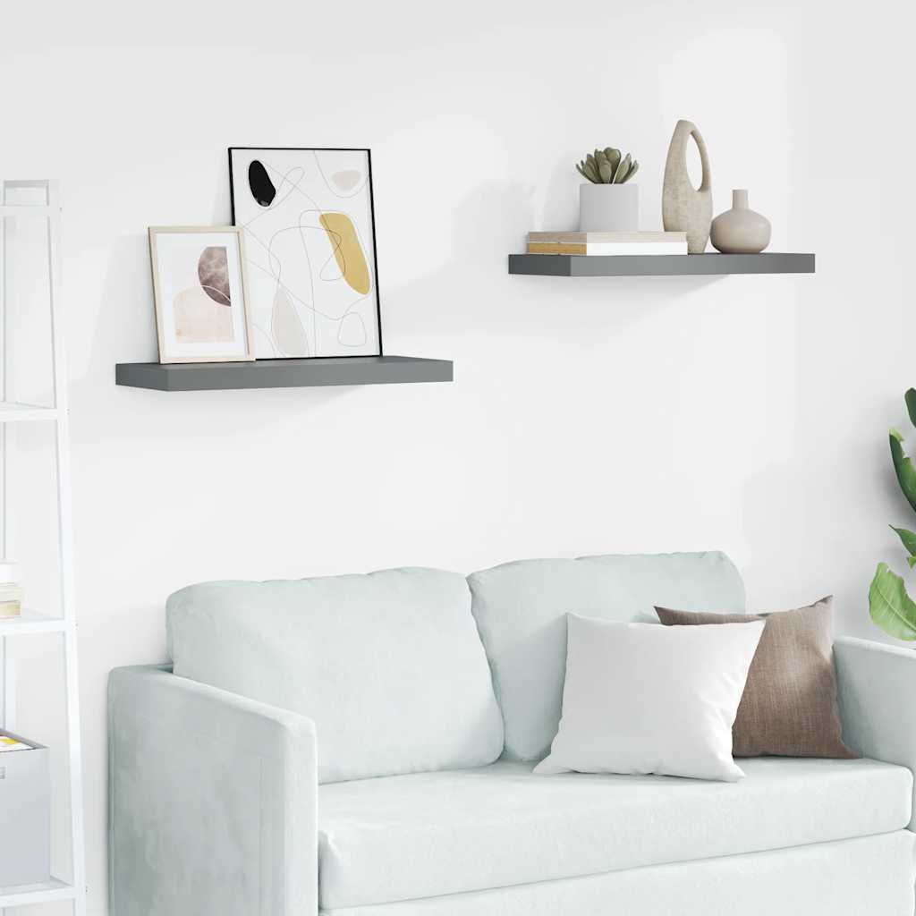 Schweberegale 2 Stk. Hochglanz-Grau 60x23,5x3,8 cm MDF