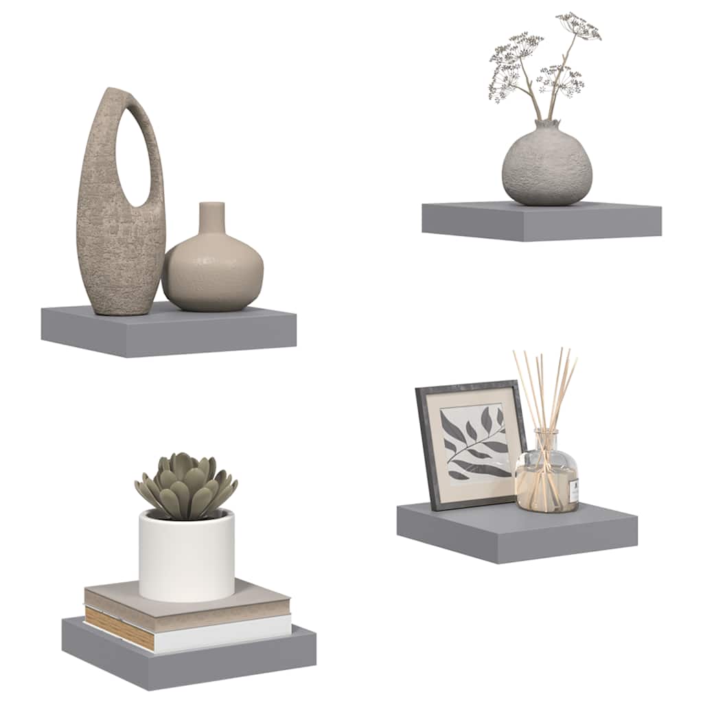 Schweberegale 4 Stk. Grau 23x23,5x3,8 cm MDF