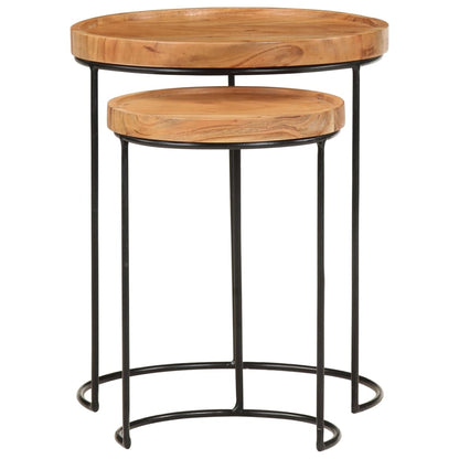 2-tlg. Couchtisch-Set Massivholz Akazie und Stahl