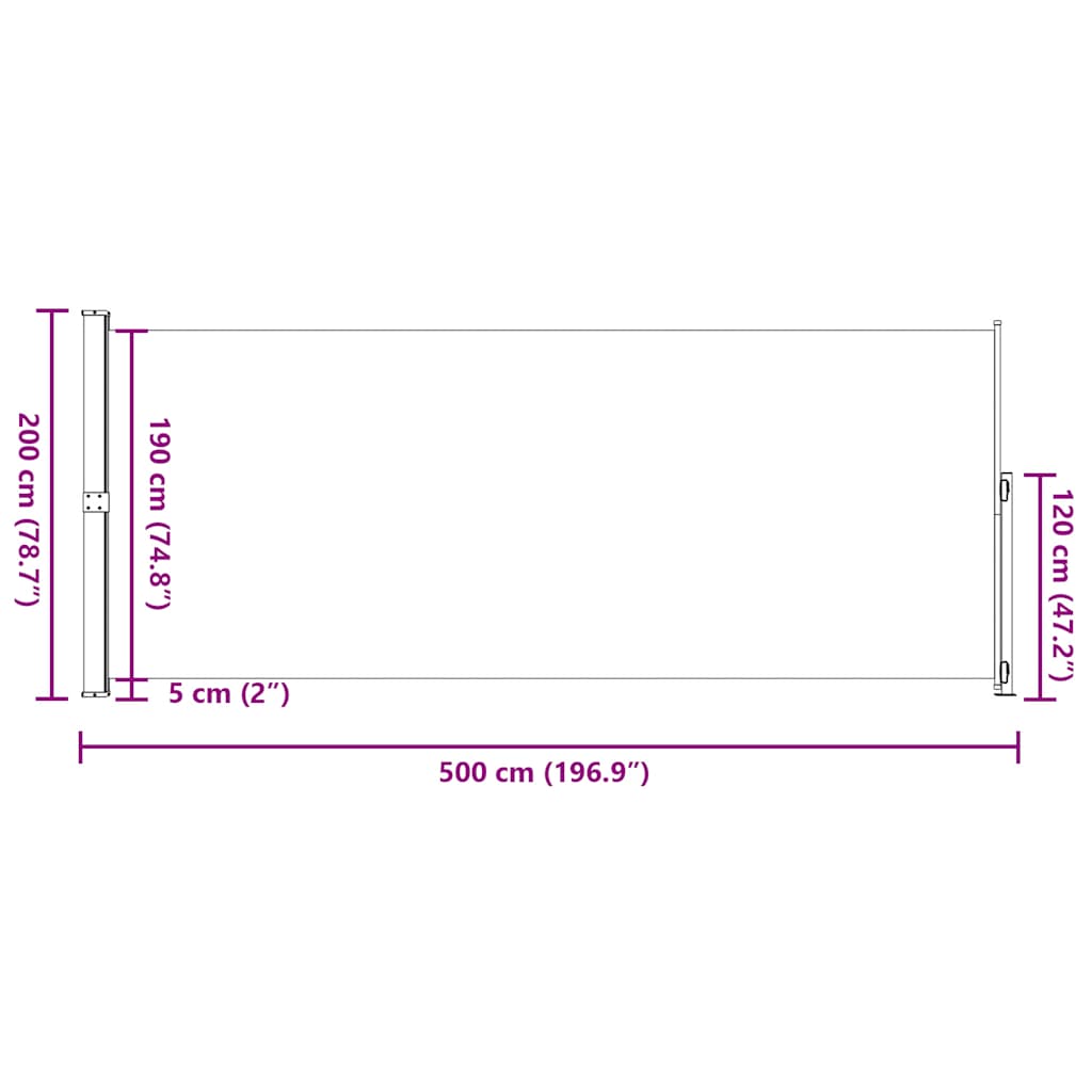 Seitenmarkise Ausziehbar 200x500 cm Schwarz