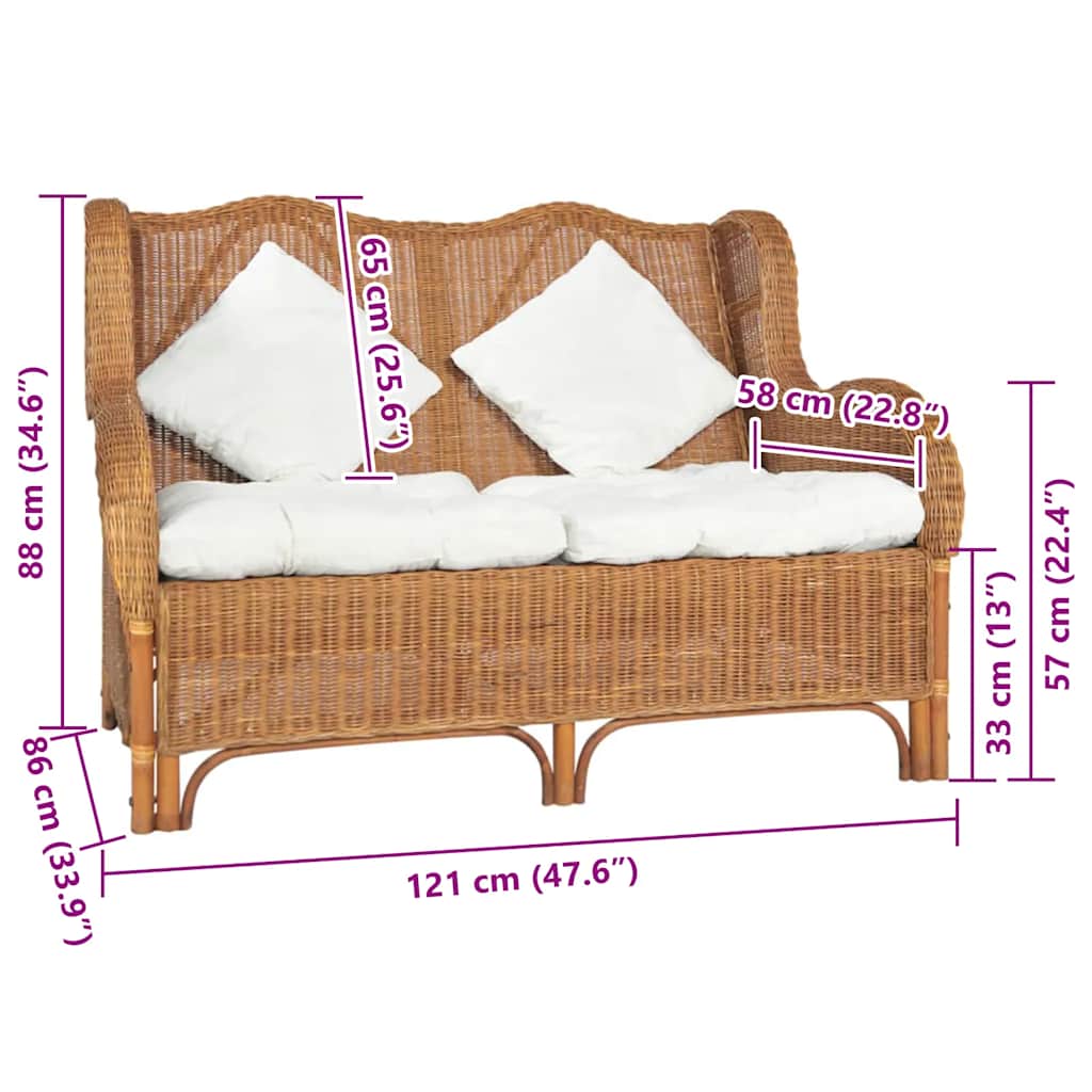 2-Sitzer-Sofa Hellbraun Natürliches Rattan und Leinen