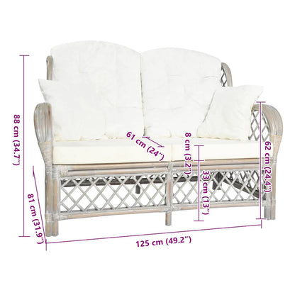 2-Sitzer-Sofa Grau Rattan