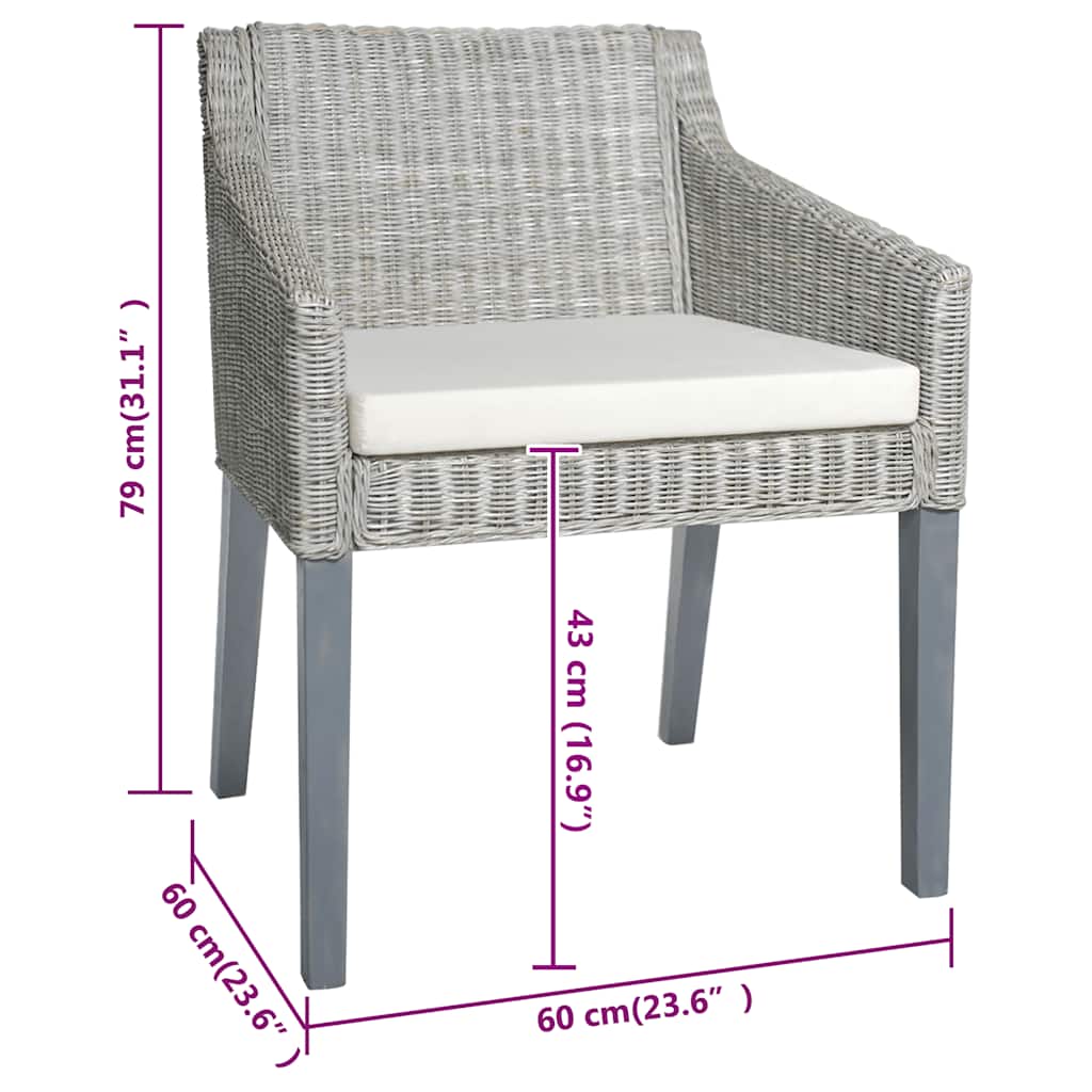Esszimmerstühle mit Kissen 2 Stk. Grau Natur Rattan