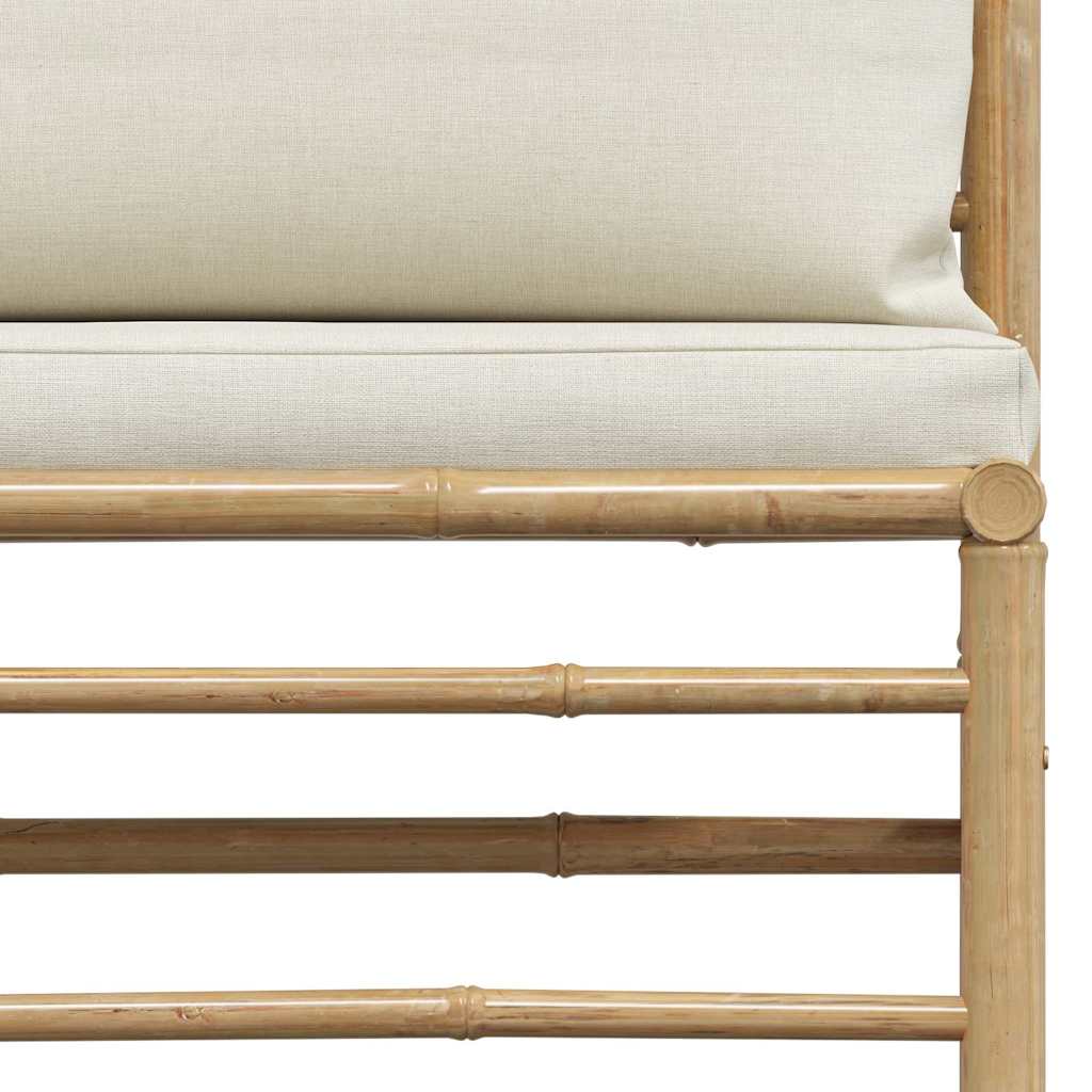 2-tlg. Garten-Lounge-Set mit Kissen Cremeweiß Bambus