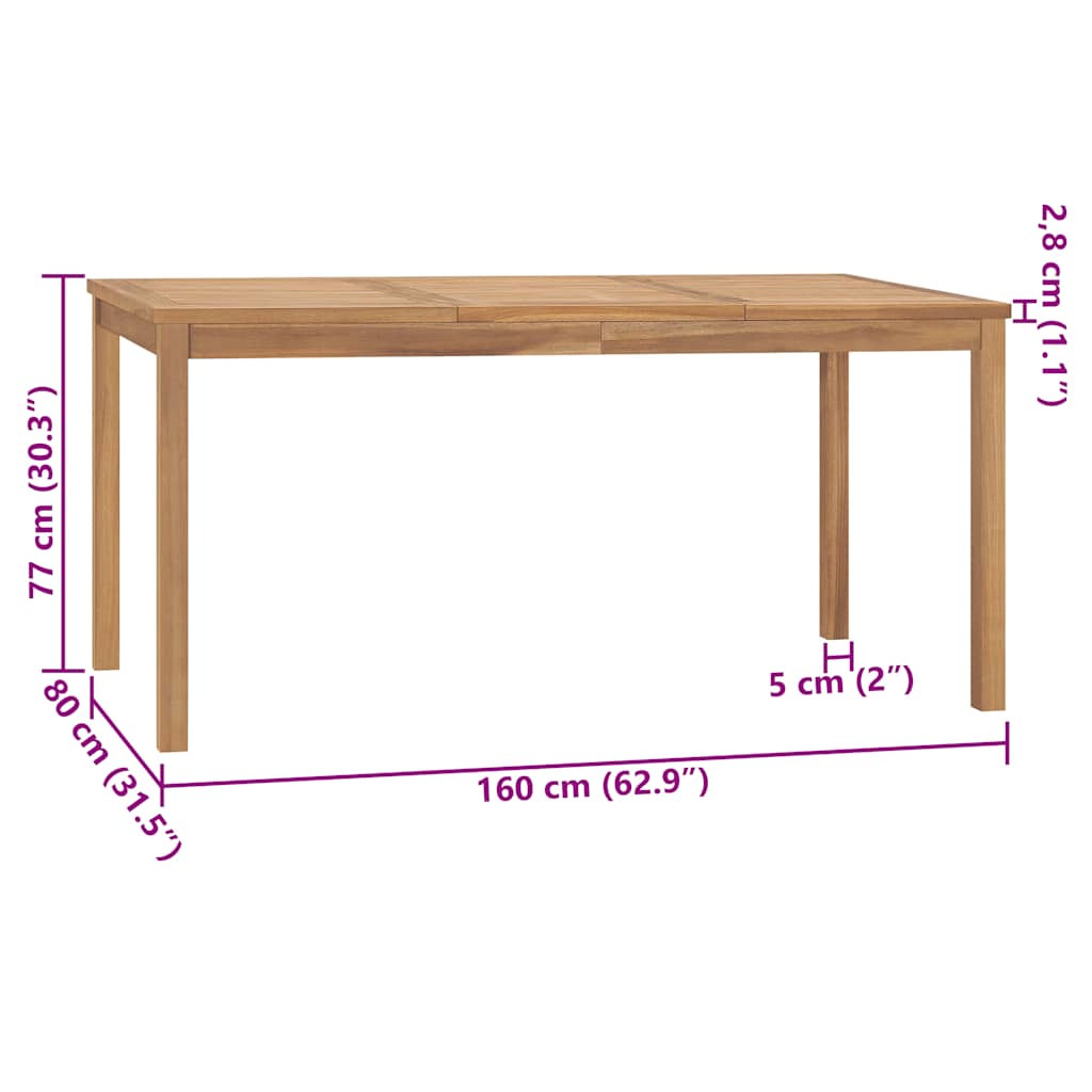 Garten-Esstisch 160x80x77 cm Massivholz Teak