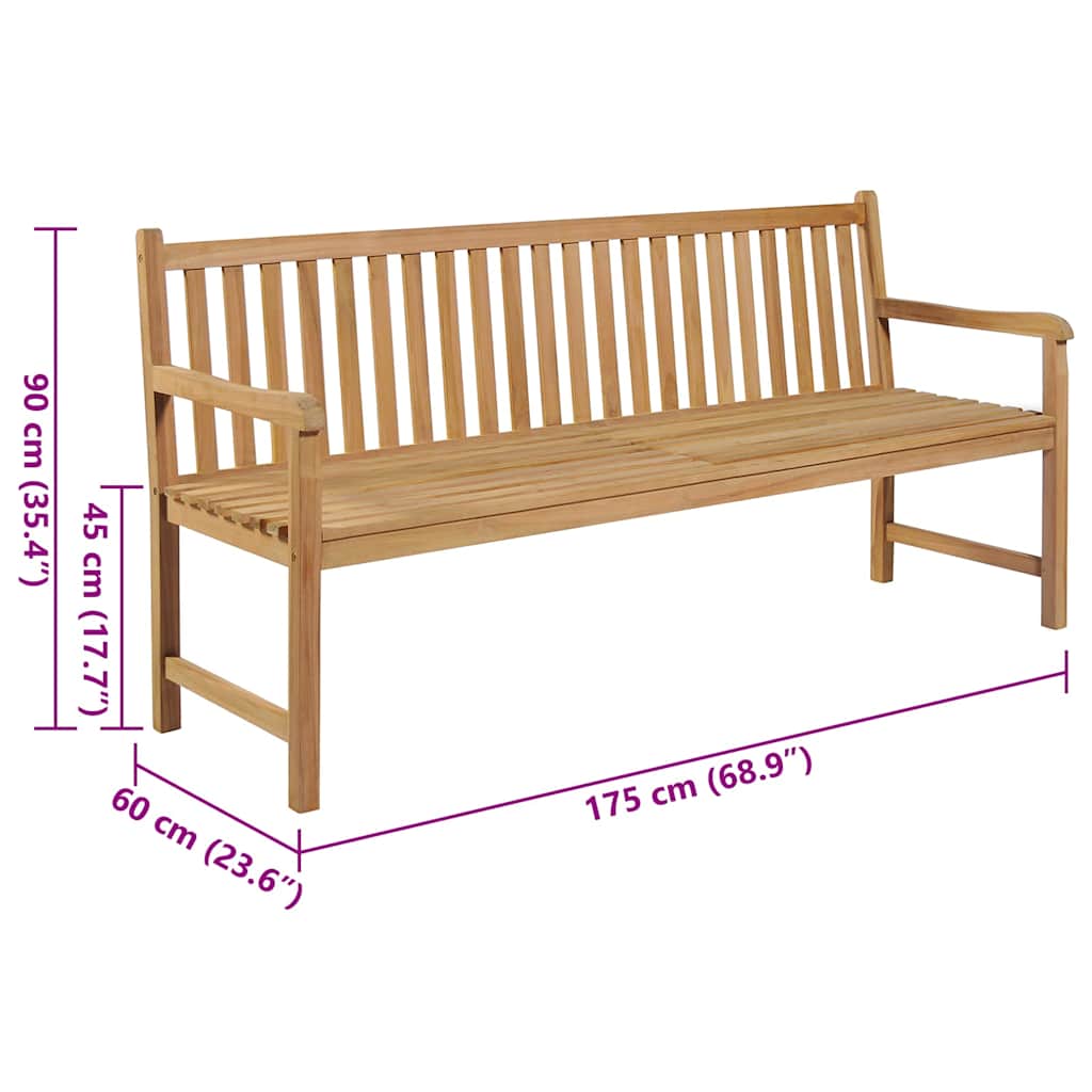Gartenbank mit Taupe Auflage 175 cm Massivholz Teak