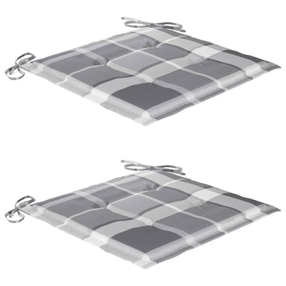 Gartenstühle 2 Stk. Graue Karomuster Kissen Massivholz Teak