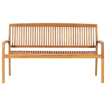 Stapelbare Gartenbank mit Auflage 159 cm Massivholz Teak