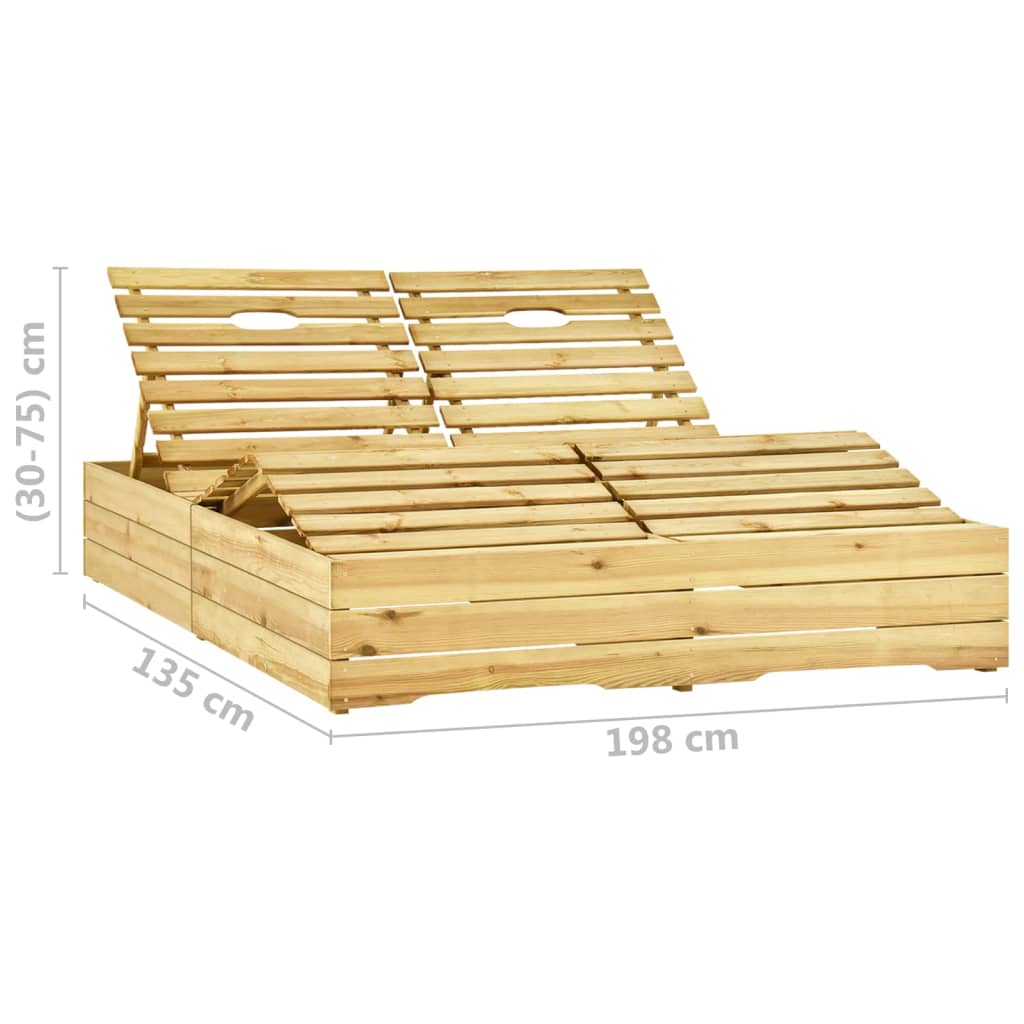 Doppel-Sonnenliege mit Grauen Auflagen Kiefer Imprägniert