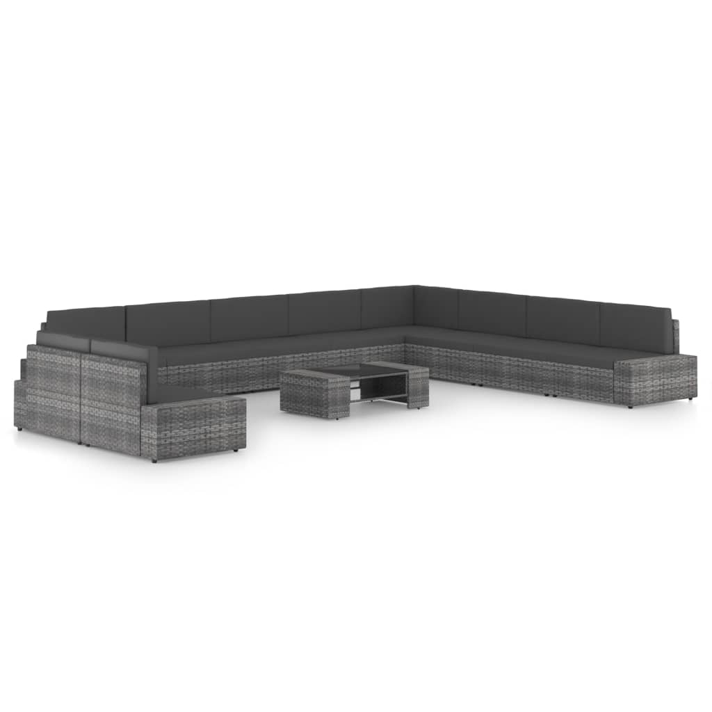 11-tlg. Garten-Lounge-Set mit Kissen Grau Poly Rattan