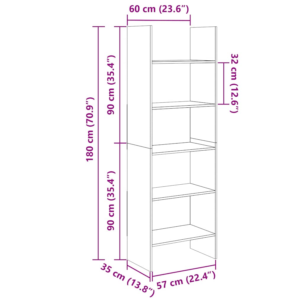 Bücherregal Betongrau 60x35x180 cm Holzwerkstoff