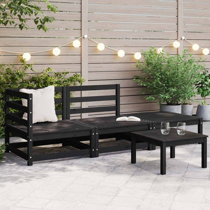 3-tlg. Garten-Lounge-Set Schwarz Massivholz Kiefer