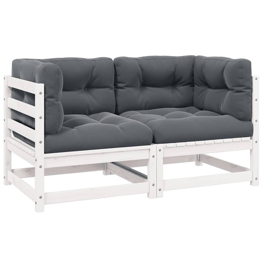 Gartensofa 2-Sitzer mit Kissen Kiefer Massivholz Weiß