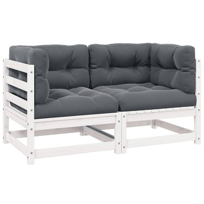 Gartensofa 2-Sitzer mit Kissen Kiefer Massivholz Weiß