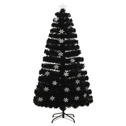 Weihnachtsbaum mit LED-Schneeflocken Schwarz 120 cm Fiberoptik