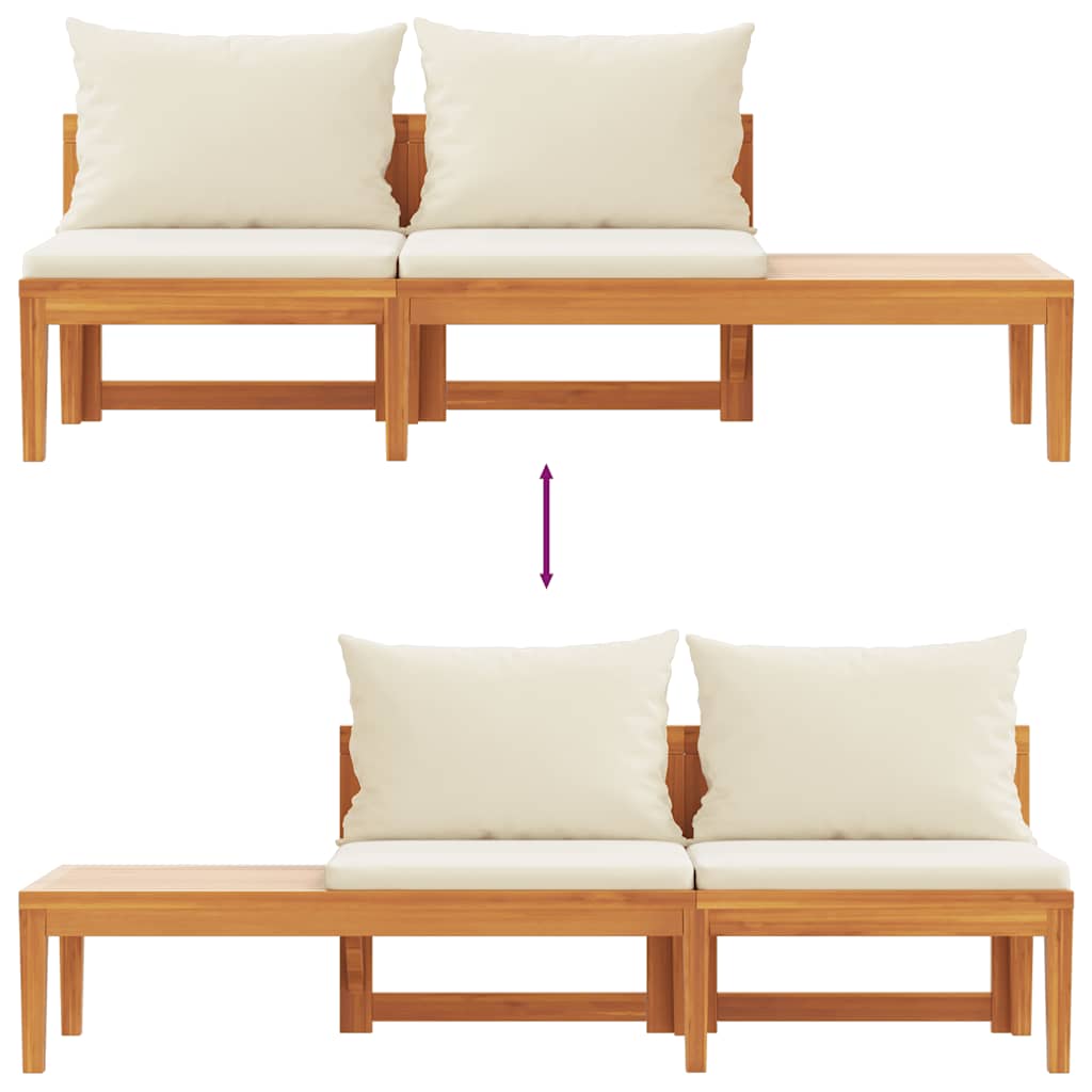 Gartenbank mit Tisch & Cremeweißen Kissen Massivholz Akazie