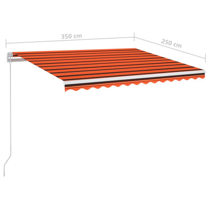 Markise Manuell Einziehbar mit LED 350x250 cm Orange Braun