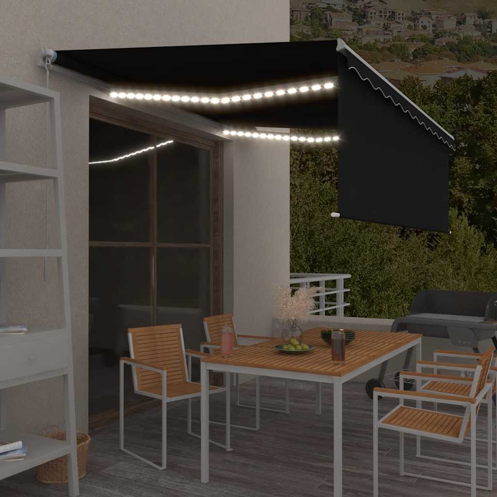 Markise Manuell Einziehbar mit Rollo & LED 4,5x3 m Anthrazit