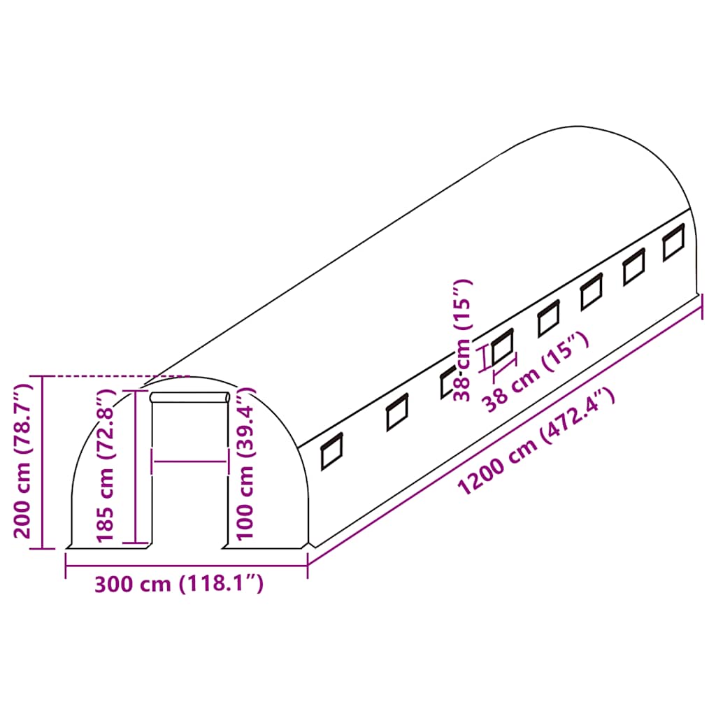 Ersatzabdeckung für Gewächshaus (36 m²) 300x1200x200 cm Grün