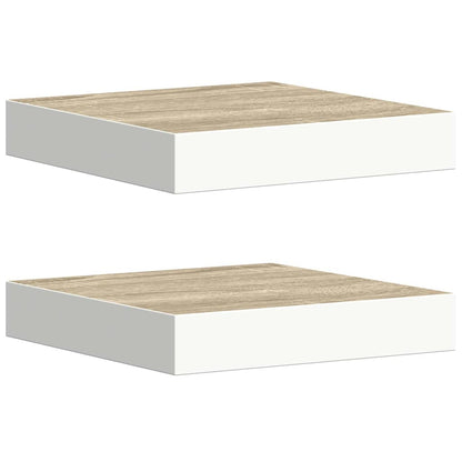 Schweberegale 2 Stk. Eichen-Optik und Weiß 23x23,5x3,8 cm MDF